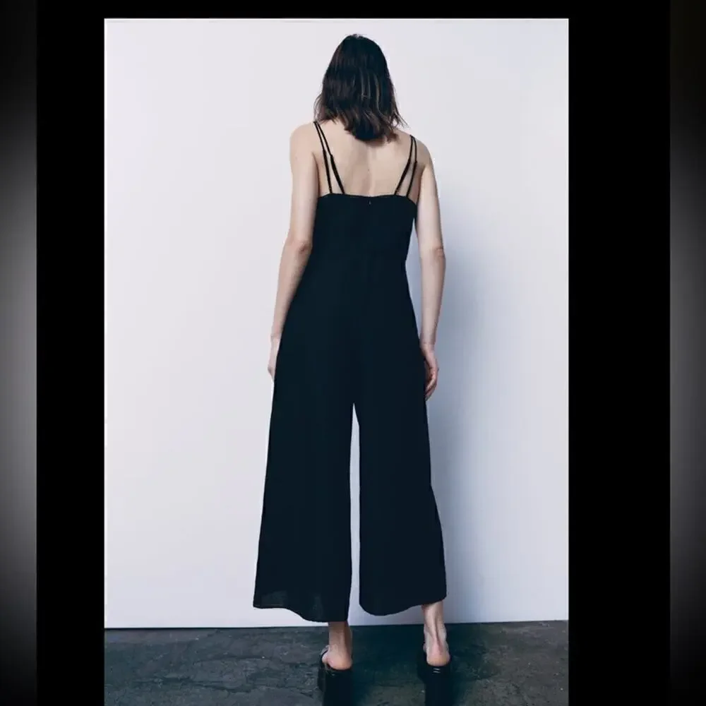 Zara LINEN BLEND STRAPPY JUMPSUIT - Size S- Brand New With Tags